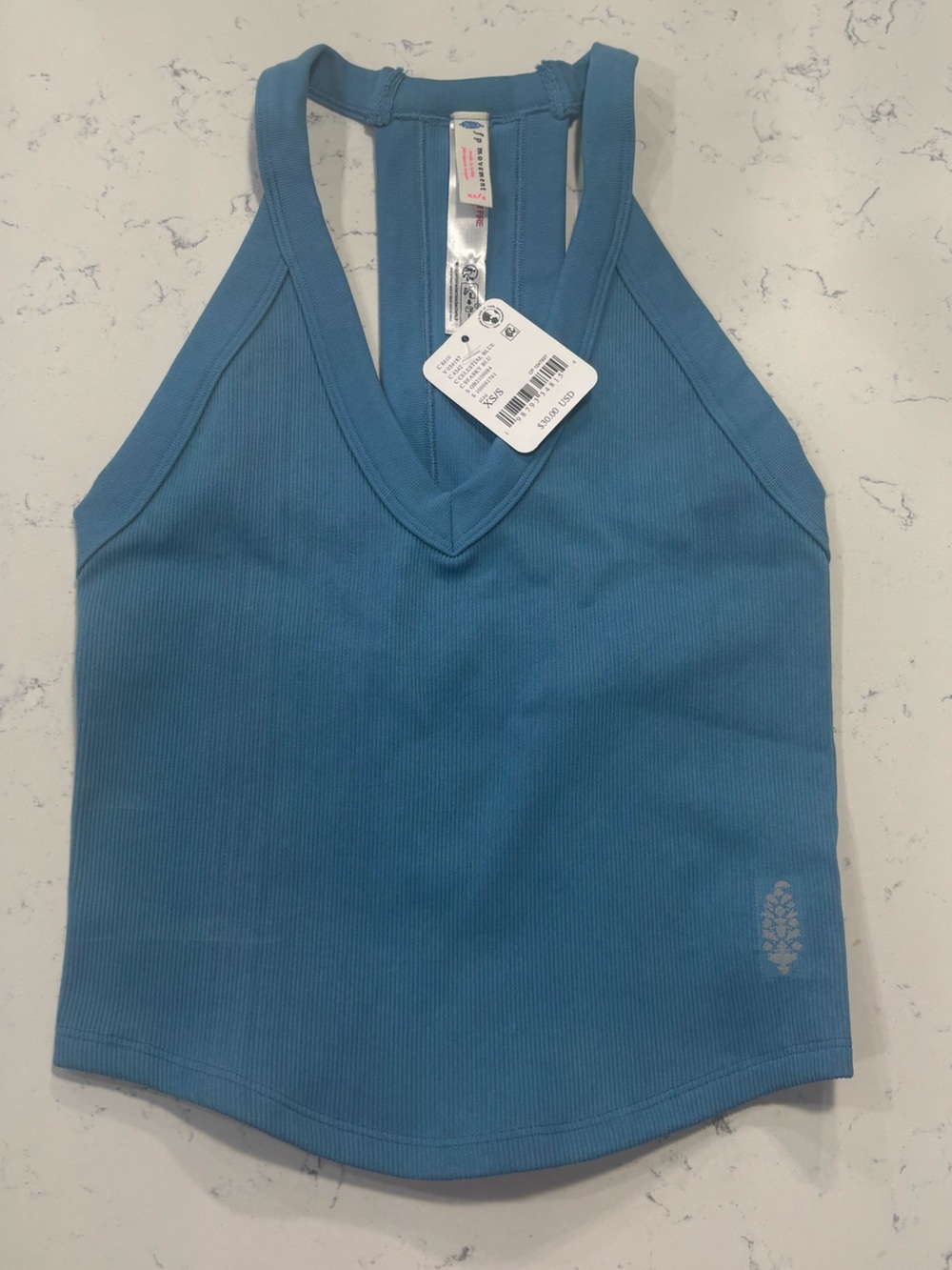 NWT - FP Movement by Free People Blue Ribbed V-Neck Tank